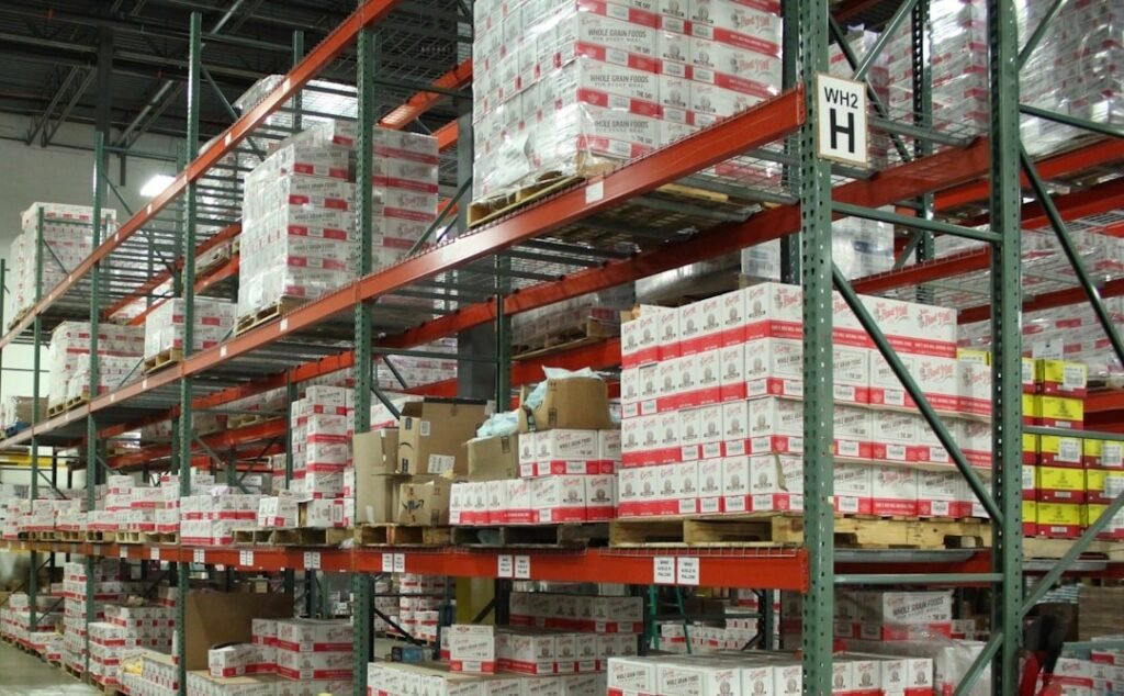 Racking and palletised stock inside a distribution warehouse